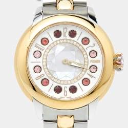 Pre Owned Fendi Mother of Pearl Diamond Topaz Two-Tone Stainless Steel IShine F121124500T01 Women's Wristwatch 33.50 mm