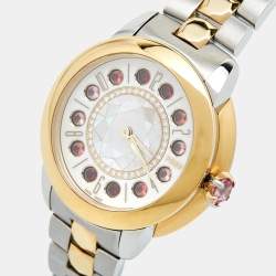 Pre Owned Fendi Mother of Pearl Diamond Topaz Two-Tone Stainless Steel IShine F121124500T01 Women's Wristwatch 33.50 mm