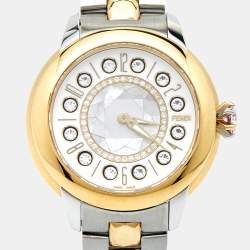 Pre Owned Fendi Mother of Pearl Diamond Topaz Two-Tone Stainless Steel IShine F121124500T01 Women's Wristwatch 33.50 mm