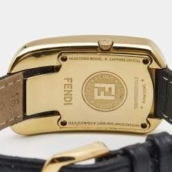 Pre Owned Fendi Black Diamond Gold Plated Stainless Steel Leather Chameleon 30000M Women's Wristwatch 29 mm