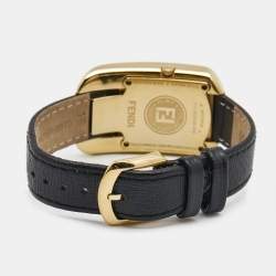 Pre Owned Fendi Black Diamond Gold Plated Stainless Steel Leather Chameleon 30000M Women's Wristwatch 29 mm