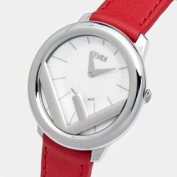 Fendi Opaline White Stainless Steel Leather Runaway 71000M Women's Wristwatch 36 mm