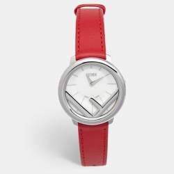 Fendi Opaline White Stainless Steel Leather Runaway 71000M Women's Wristwatch 36 mm