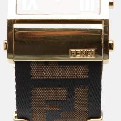 Pre Owned Fendi Black Gold Plated Stainless Steel Zip Code 1130G Women's Wristwatch 45.50 mm