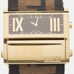 Pre Owned Fendi Black Gold Plated Stainless Steel Zip Code 1130G Women's Wristwatch 45.50 mm