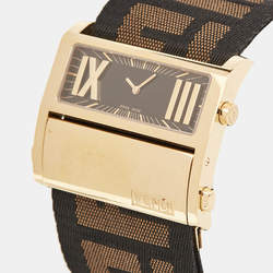 Pre Owned Fendi Black Gold Plated Stainless Steel Zip Code 1130G Women's Wristwatch 45.50 mm