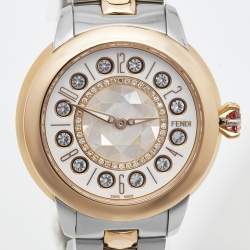 Pre Owned Fendi Mother of Pearl Diamond Spinel Topaz Two-Tone Stainless Steel IShine F121224500D2T01 Women's Wristwatch 33.50 mm