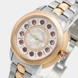 Pre Owned Fendi Mother of Pearl Diamond Spinel Topaz Two-Tone Stainless Steel IShine F121224500D2T01 Women's Wristwatch 33.50 mm