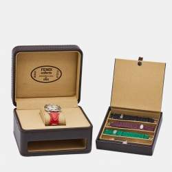 Pre Owned Fendi Mother of Pearl Diamond Stainless Steel Leather Selleria 8100M Women's Wristwatch 37 mm