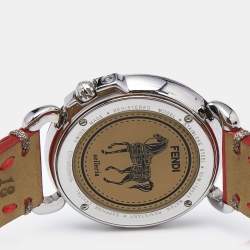 Pre Owned Fendi Mother of Pearl Diamond Stainless Steel Leather Selleria 8100M Women's Wristwatch 37 mm