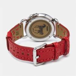Pre Owned Fendi Mother of Pearl Diamond Stainless Steel Leather Selleria 8100M Women's Wristwatch 37 mm