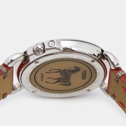 Pre Owned Fendi Mother of Pearl Diamond Stainless Steel Leather Selleria 8100M Women's Wristwatch 37 mm
