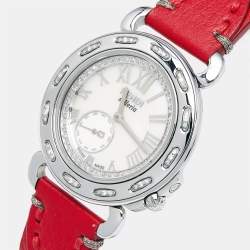Pre Owned Fendi Mother of Pearl Diamond Stainless Steel Leather Selleria 8100M Women's Wristwatch 37 mm