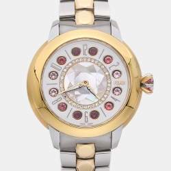 Fendi Mother of Pearl Diamond Topaz Two-Tone Stainless Steel IShine F121124500T01 Women's Wristwatch 33.50 mm