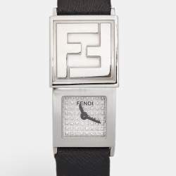 مملوكة مسبقًا Fendi Diamond Paved Stainless Steel Leather Secret 5400L Women's Wristwatch 18 mm