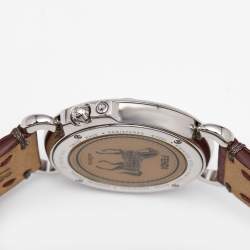 Fendi White Mother Of Pearl Stainless Steel Leather Selleria 8100M Women's Wristwatch 37 mm
