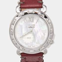 Fendi White Mother Of Pearl Stainless Steel Leather Selleria 8100M Women's Wristwatch 37 mm