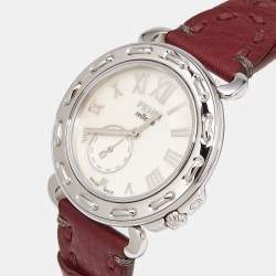 Fendi White Mother Of Pearl Stainless Steel Leather Selleria 8100M Women's Wristwatch 37 mm