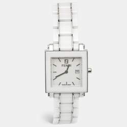 Pre Owned Fendi Quadro 6200G White Ceramic Enamel Stainless Steel Unisex Wristwatch 30 mm