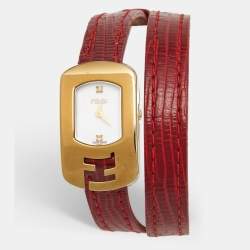 مملوكة مسبقًا Fendi Chameleon 30000L White Dial Gold Plated Stainless Steel Double Wrap Women's Wristwatch 18 mm