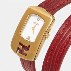 مملوكة مسبقًا Fendi Chameleon 30000L White Dial Gold Plated Stainless Steel Double Wrap Women's Wristwatch 18 mm