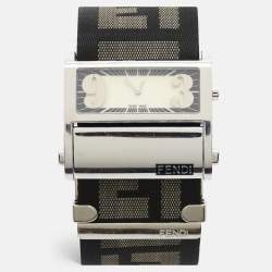Pre Owned Fendi Zip Code 1120G Cream Dial Stainless Steel Canvas Women's Wristwatch 45 mm