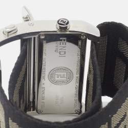 Pre Owned Fendi Zip Code 1120G Cream Dial Stainless Steel Canvas Women's Wristwatch 45 mm