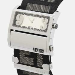 Pre Owned Fendi Zip Code 1120G Cream Dial Stainless Steel Canvas Women's Wristwatch 45 mm