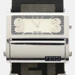Pre Owned Fendi Zip Code 1120G Cream Dial Stainless Steel Canvas Women's Wristwatch 45 mm