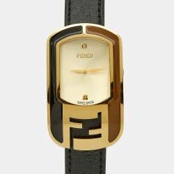 مملوكة مسبقًا ساعة يد فنْدي كامليون 30000مِ ذهبي اللون مُطلِية بالذهب والفولاذ المقاوم للصدأ جلدية ماسية نسائية 29 مم