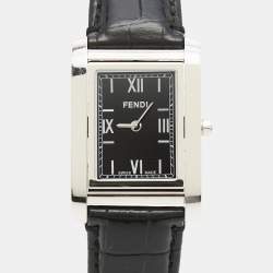 مملوكة مسبقًا ساعة يد نسائية فندي 7600M ستانلس ستيل و جلد تمساح قرص أسود 27 مم