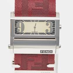 Pre Owned Fendi Zip Code 1120G Cream Dial Stainless Steel Canvas Women's Wristwatch 45.50 mm