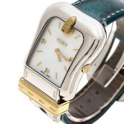 Pre Owned Fendi White Mother of Pearl Gold Plated Stainless Steel 3800G Women's Wristwatch 33 mm