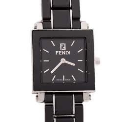 Pre Owned Fendi Black Ceramic Stainless Steel Quadro 6200L Women's Wristwatch 25 mm