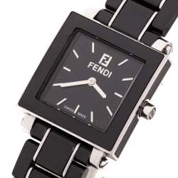 Pre Owned Fendi Black Ceramic Stainless Steel Quadro 6200L Women's Wristwatch 25 mm
