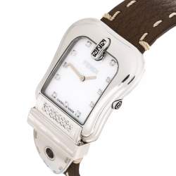 Pre Owned Fendi Mother of Pearl Stainless Steel Diamond B.Fendi 3800G Women's Wristwatch 33 mm