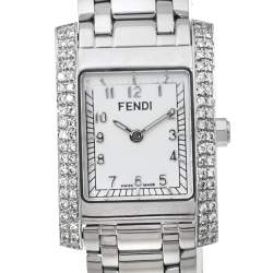 Pre Owned Fendi White Stainless Steel Diamond Orologi 7000L Women's Wristwatch 21 mm