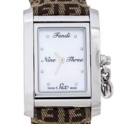 Pre Owned Fendi Mother Of Pearl Stainless Steel Canvas 7100M Women's Wristwatch 27 mm