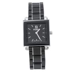 Pre Owned Fendi Black Ceramic and Stainless Steel Quadro 6200L Women's Wristwatch 25 mm
