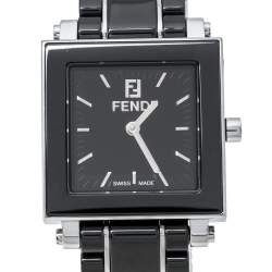 Pre Owned Fendi Black Ceramic and Stainless Steel Quadro 6200L Women's Wristwatch 25 mm