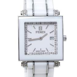 Pre Owned Fendi White Ceramic Stainless Steel Diamond Quadro 6200G Women's Wristwatch 30 mm