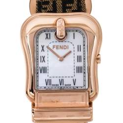 Pre Owned Fendi Mother of Pearl Gold Plated Stainless Steel and Canvas B.Fendi 3800G Women's Wristwatch 33 mm