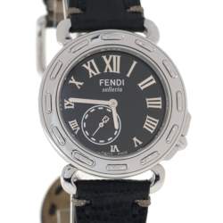 Pre Owned Fendi Black Stainless Steel Leather Selleria 8100M Women's Wristwatch 37 mm