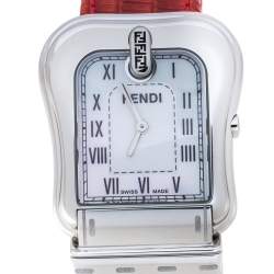 Pre Owned Fendi Mother of Pearl Stainless Steel Leather B.Fendi 3800G Women's Wristwatch 33 mm