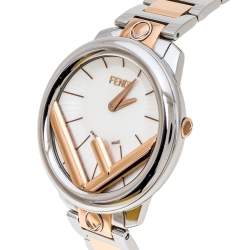 Fendi Opaline White Two-Tone Stainless Steel Runaway 71000M Women's Wristwatch 36 mm