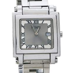 Pre Owned Fendi Silver Stainless Steel Quadro 6000G Women's Wristwatch 30 mm