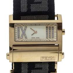 Pre Owned Fendi Cream Gold Tone Stainless Steel 1130L Zip Code Women Wristwatch 38MM