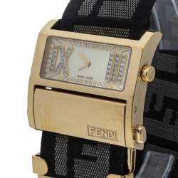 Pre Owned Fendi Cream Gold Tone Stainless Steel 1130L Zip Code Women Wristwatch 38MM