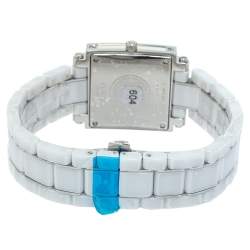 Pre Owned Fendi White Ceramic Stainless Steel Quadro F622140 Women's Wristwatch 30 mm