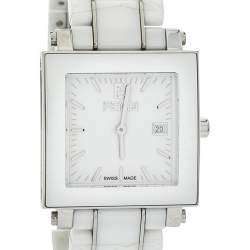 Pre Owned Fendi White Ceramic Stainless Steel Quadro F622140 Women's Wristwatch 30 mm